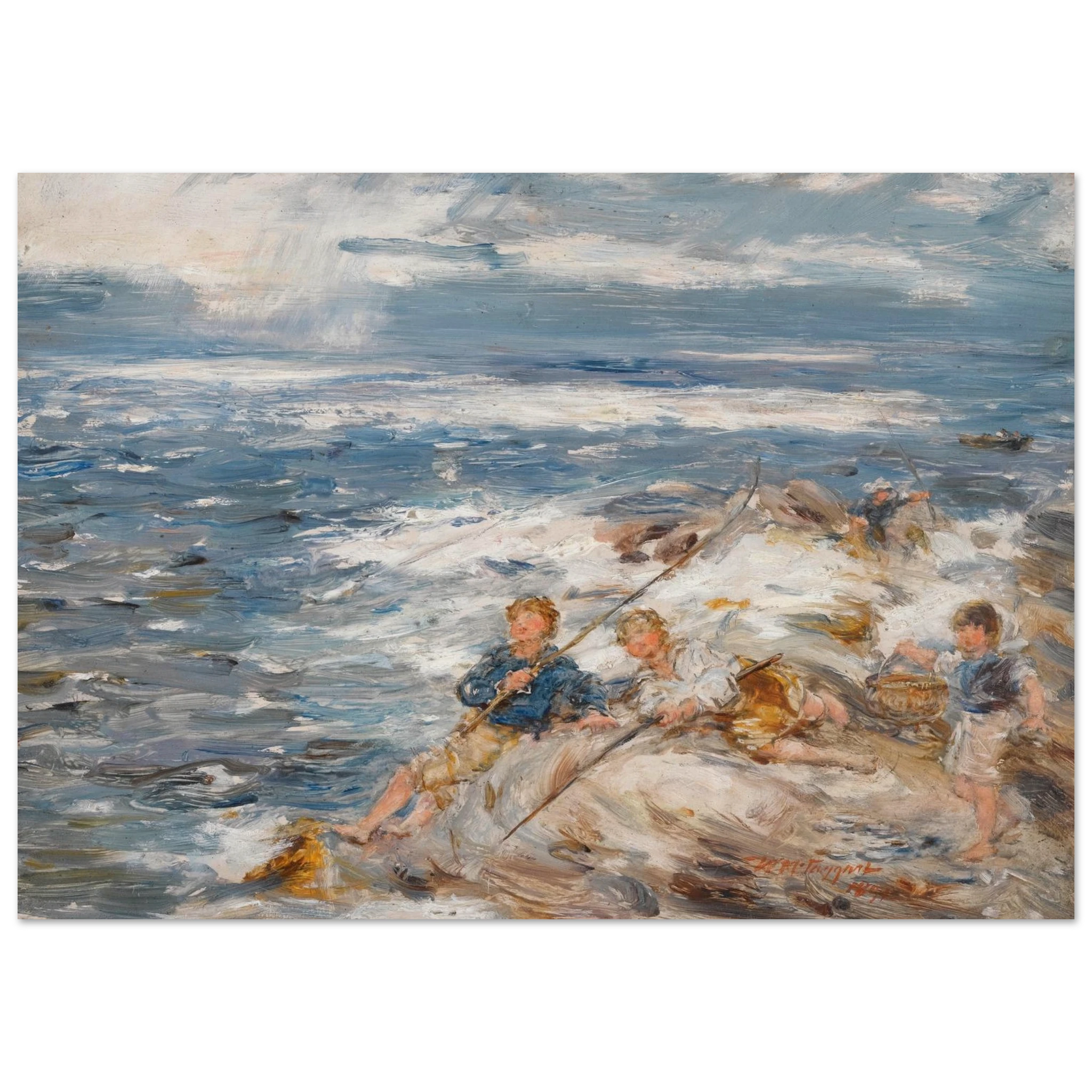 Unframed fine art reproduction of William McTaggart’s Fishing From The Rocks Scottish seascape